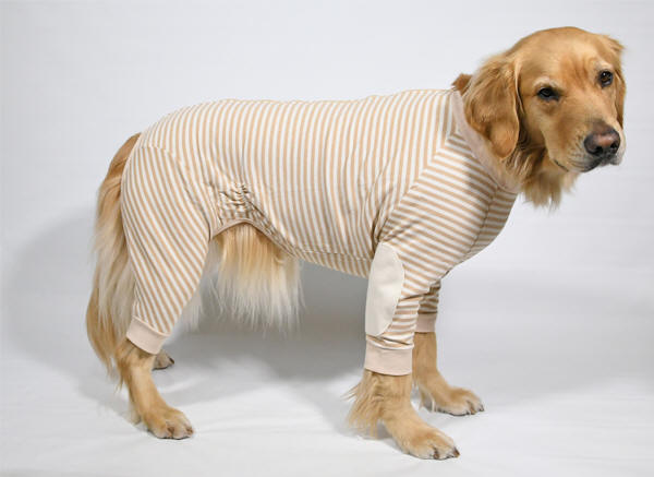 ゴールデンレトリーバーあ肘パッチ付毛落ち防止カバーオール フェアオーガニック 長袖、長ズボン、4本足オーバーオール 大型犬 犬服すな